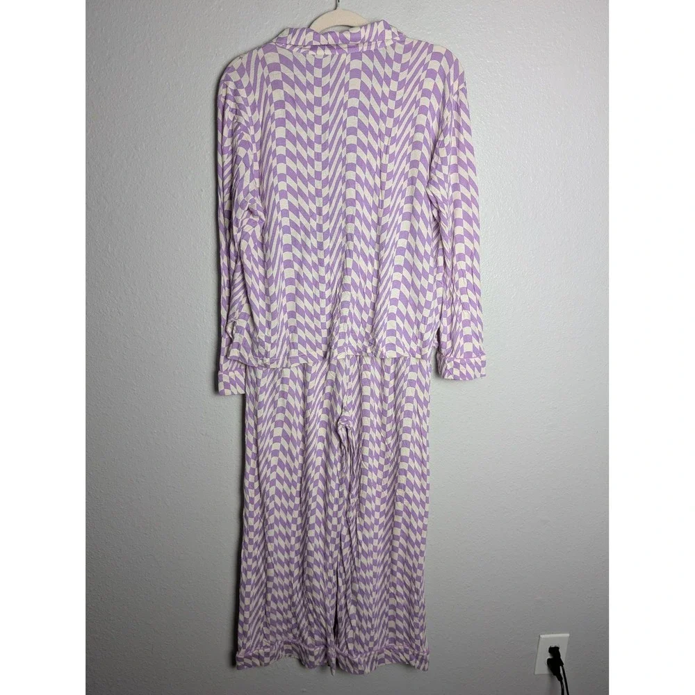 Anthropologie Purple Wavy Checkerboard Pajama Set Retro Loungewear Womens Medium